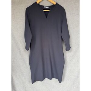 ROSSO35 Navy Blue Shift Dress Sz 42 (US 10) Italy 3/4 Sleeve Pockets Career
